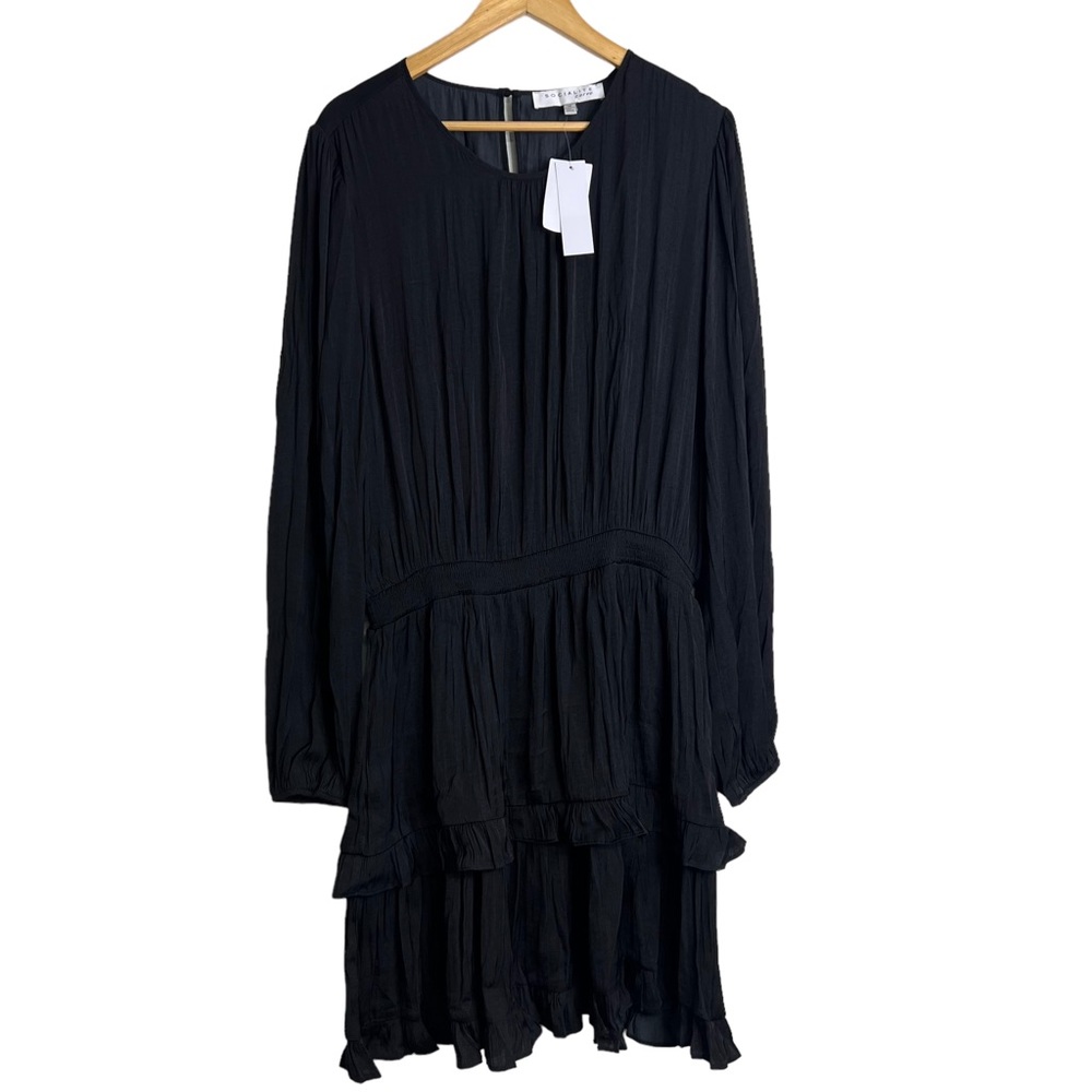New Socialite Curve Black Long Sleeve Tiered‎ Dress